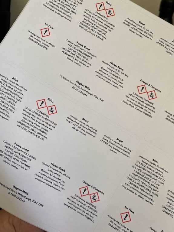 Custom CLP Labels for Candles & Wax Melts Melt Boxes (5 sheets, 20